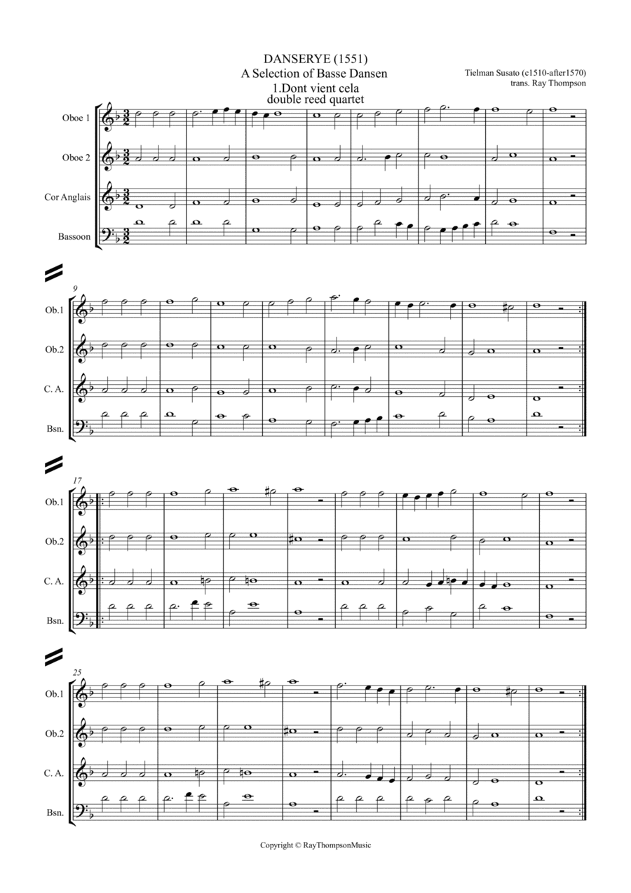Susato: Danserye (1531) - a selection of bass dances - double reed quartet (arr. Ray Thompson)