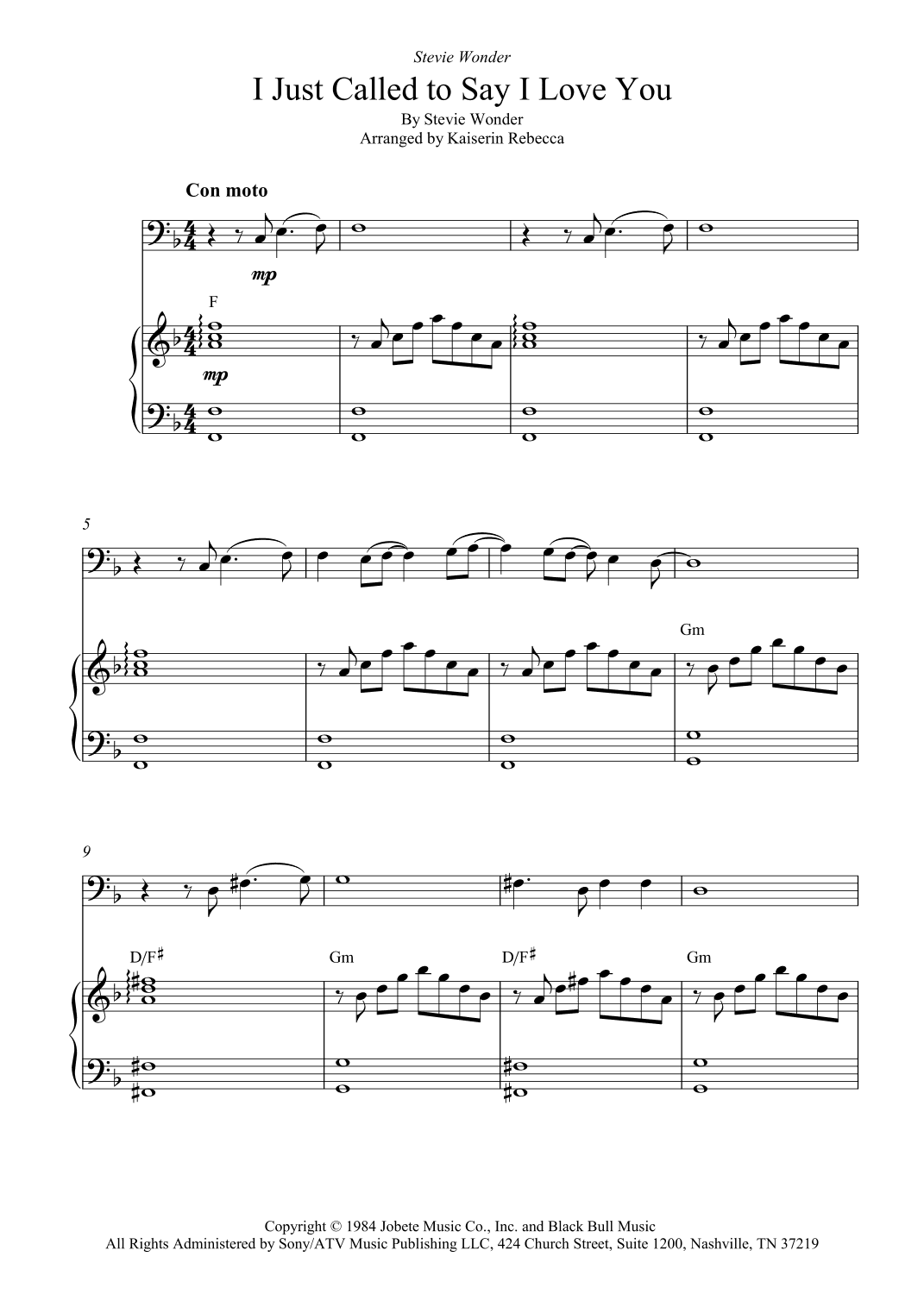 I Just Called To Say I Love You (arr. Kaiserin Rebecca)