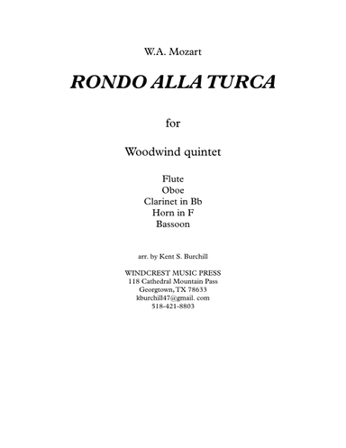 RONDO ALLA TURCA for Woodwind Quintet (arr. Kent S. Burchill)