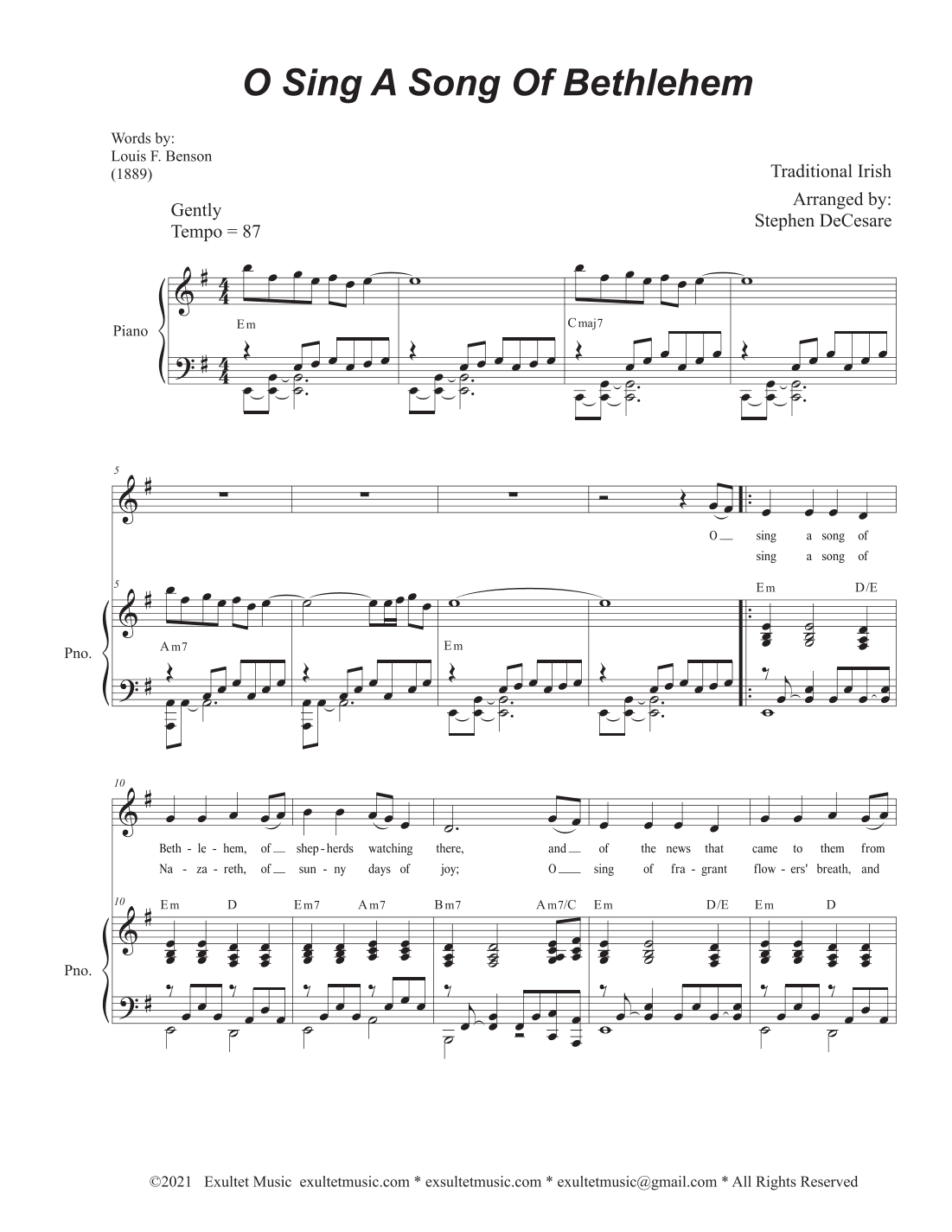 O Sing A Song Of Bethlehem (Vocal solo) (arr. Stephen DeCesare)