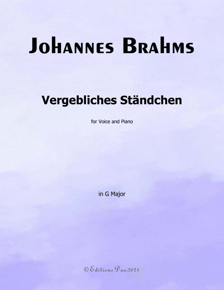 Vergebliches Ständchen,byBrahms,in G Major (arr. Editions Dao)