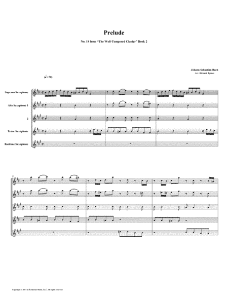 Prelude 18 from Well-Tempered Clavier, Book 2 (Saxophone Quintet) (arr. Richard Byrnes)