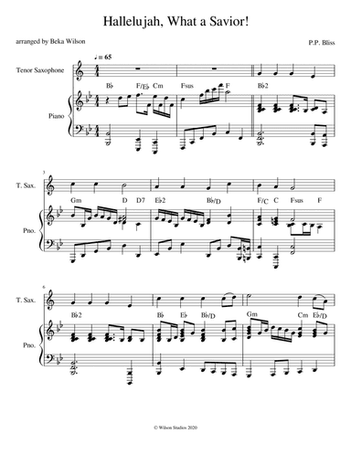 Hallelujah, What A Savior (Man of Sorrows)--tenor sax solo (arr. Beka Wilson)