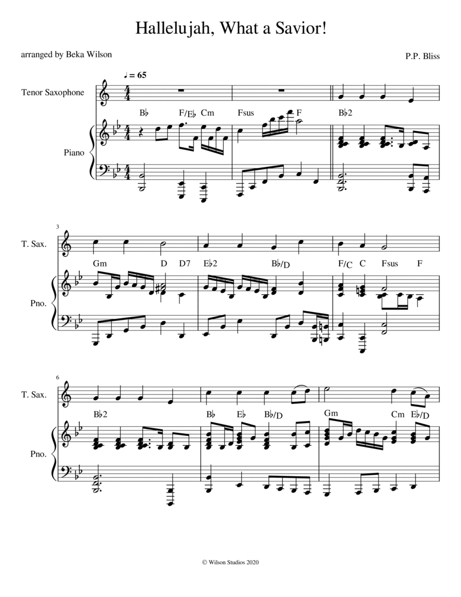 Hallelujah, What A Savior (Man of Sorrows)--tenor sax solo (arr. Beka Wilson)