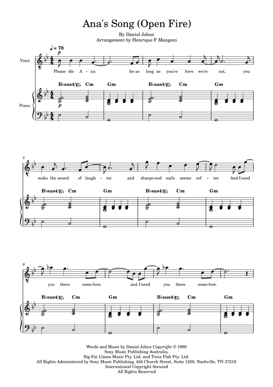 Ana's Song (open Fire) (arr. Henrique F Mangoni)