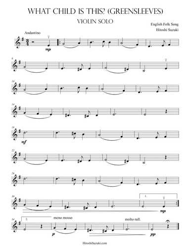 Greensleeves (What Child Is This?) for Violin Solo (arr. Hitoshi Suzuki)