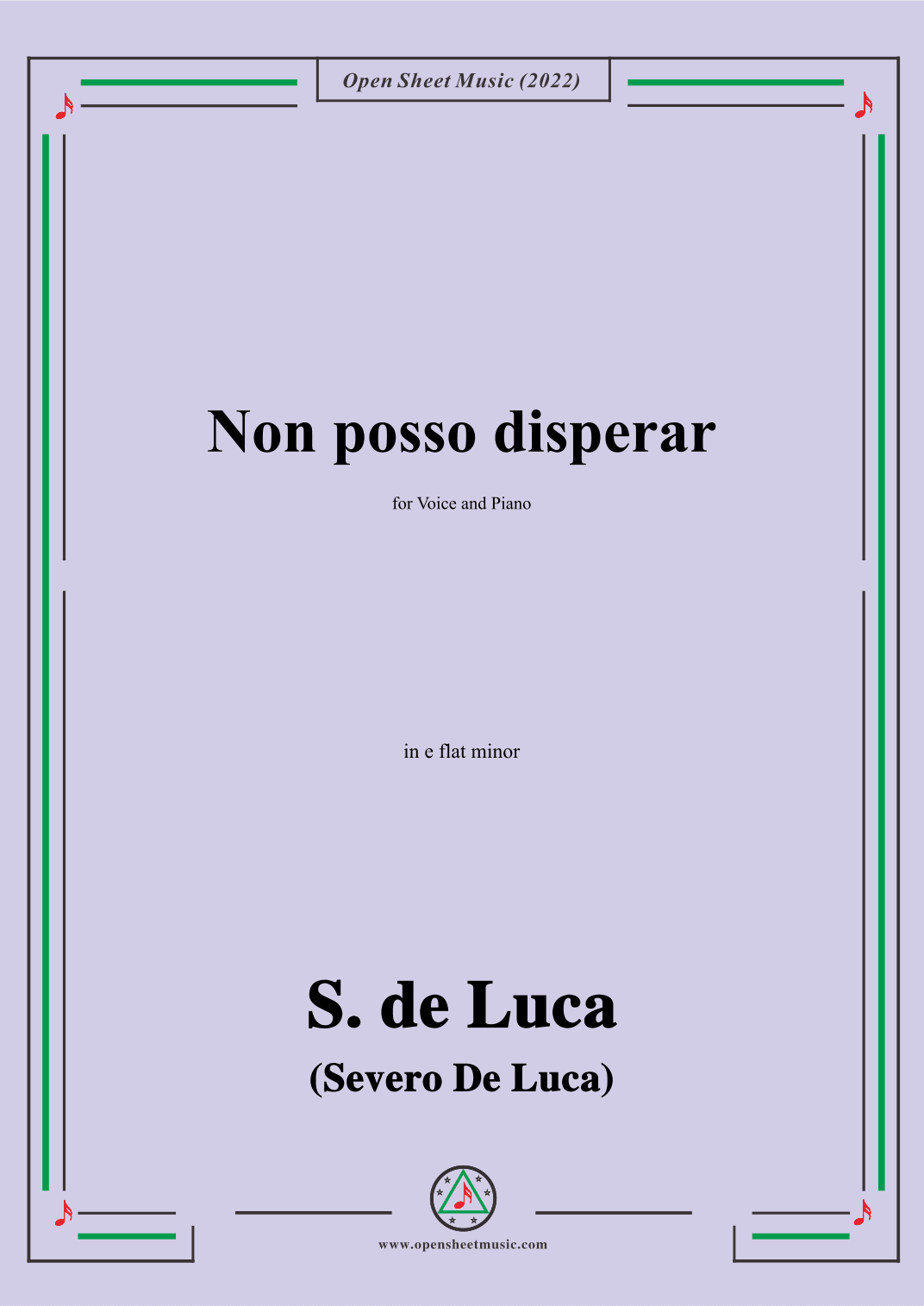 S. de Luca-Non posso disperar,in e flat minor (arr. OSM Press)