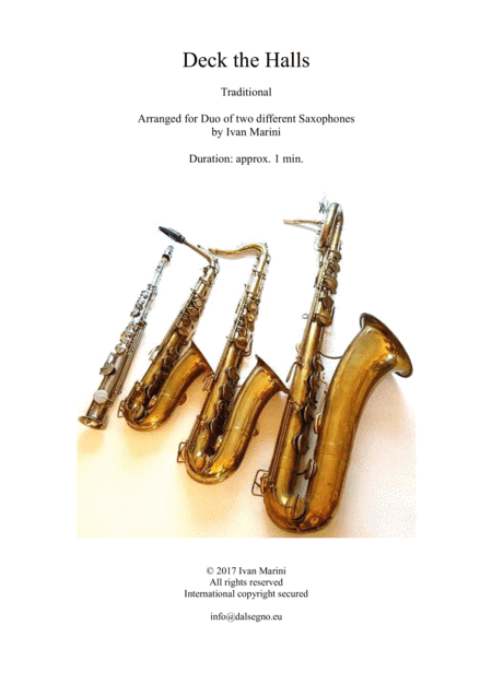 Deck the Halls - Duet for any combination of different Saxophones (arr. Ivan Marini)