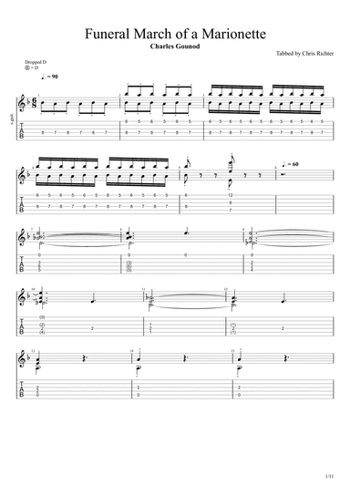 Funeral March of a Marionette by Charles Gounod (Solo Fingerstyle Guitar Tab) (arr. Chris Richter)