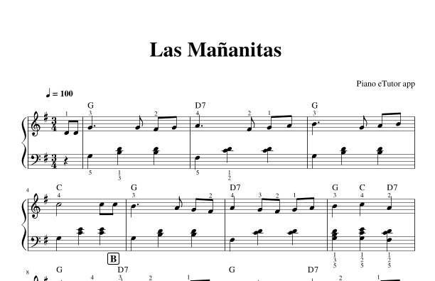 Las Mañanitas- piano sheet music (arr. Piano eTutor app)