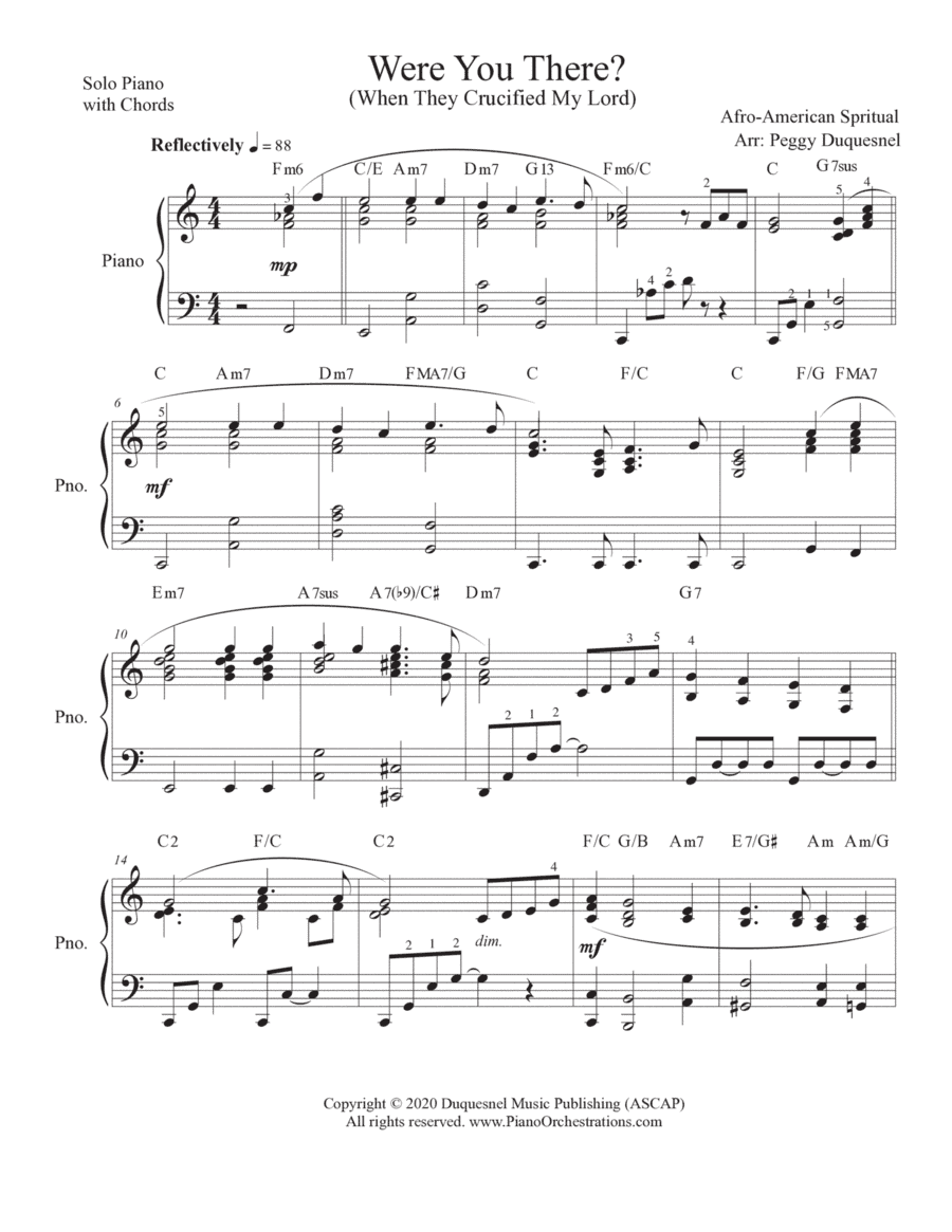 Were You There? (When They Crucified My Lord) (Solo Piano w Lyrics) (arr. Peggy Duquesnel)