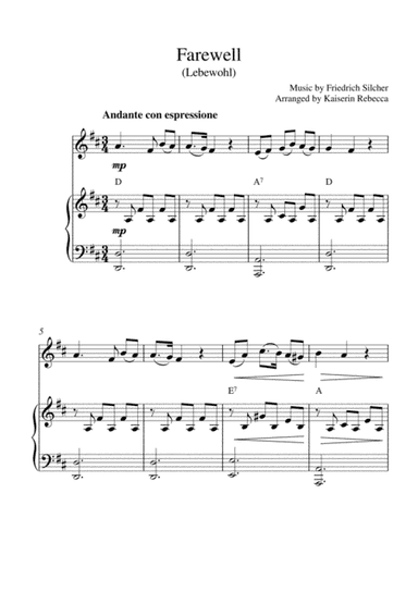 Farewell (Lebewohl) (violin solo and piano accompaniment) (arr. Kaiserin Rebecca)