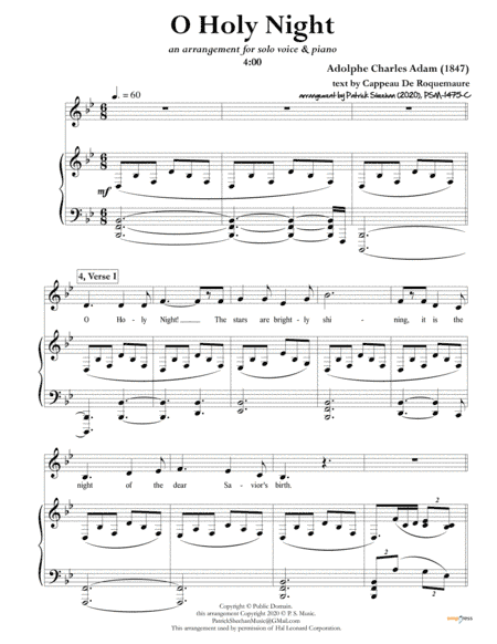 O Holy Night [solo voice & keyboard, in Bb] (arr. Patrick Sheehan)