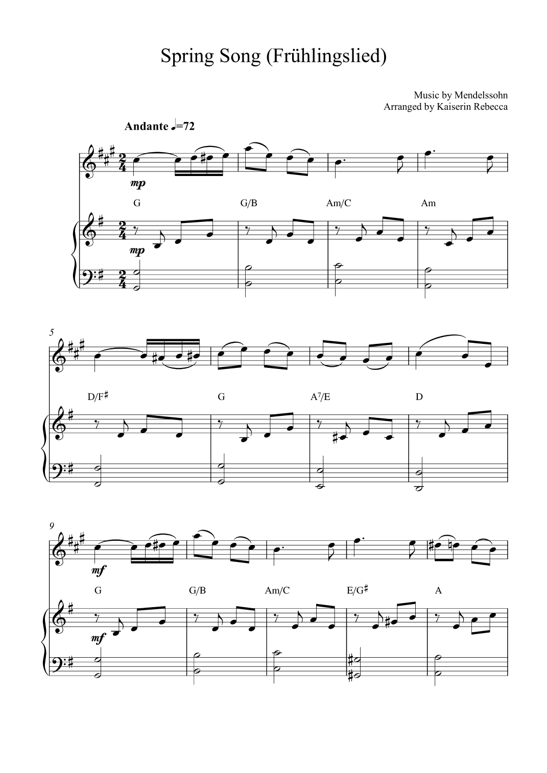 Spring Song (Frühlingslied, Op.62 no.6) (arr. Kaiserin Rebecca)