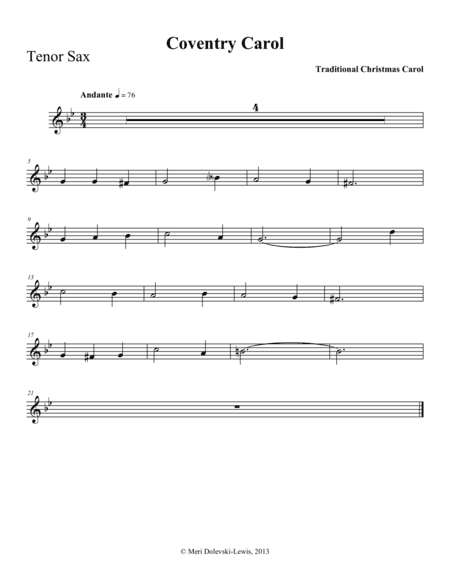 Coventry Carol: B flat saxes (arr. Meri Dolevski)
