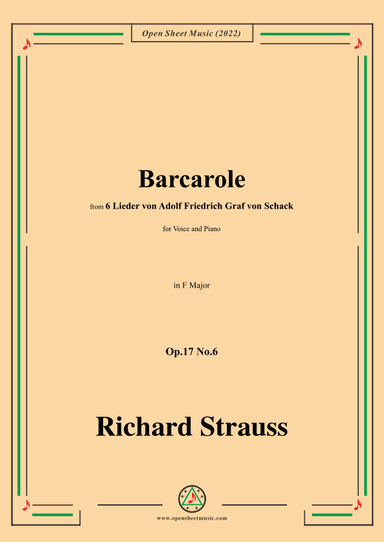 Richard Strauss-Barcarole,in F Major,Op.17 No.6 (arr. OSM Press)