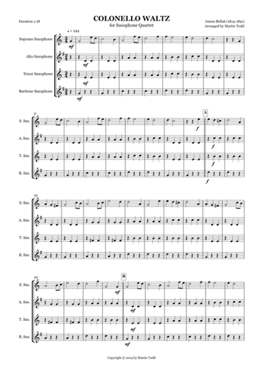 Colonello Waltz for Saxophone Quartet (arr. Martin Todd)