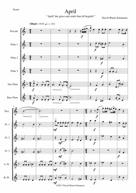 April (April! The grace and smile that all beguile!) for flute sextet (with piccolo)