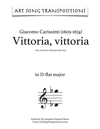 CARISSIMI: Vittoria, vittoria (transposed to D-flat major) (arr. ArtSongTranspositions.com)