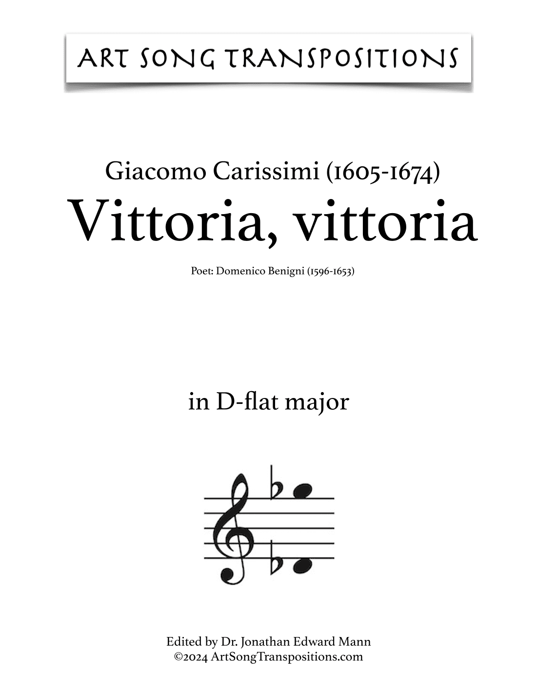 CARISSIMI: Vittoria, vittoria (transposed to D-flat major) (arr. ArtSongTranspositions.com)