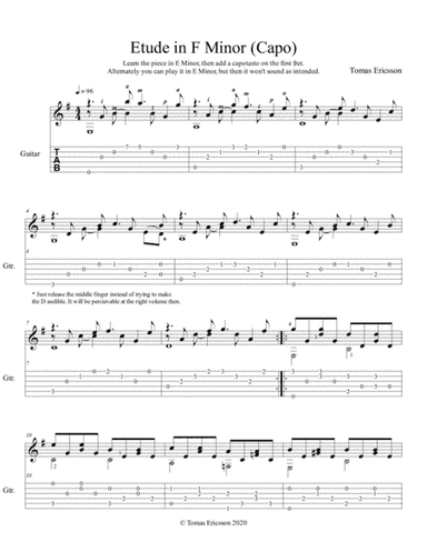 Etude in F Minor (Capo) with Tablature