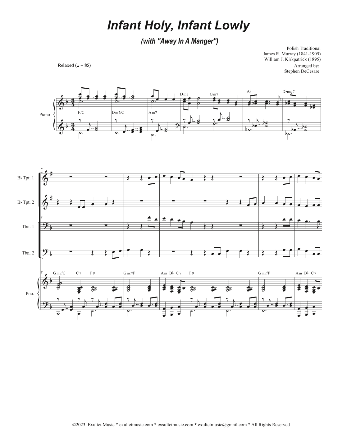 Infant Holy, Infant Lowly (with "Away In A Manger") (Brass Quartet and Piano - Alternate) (arr. Stephen DeCesare)