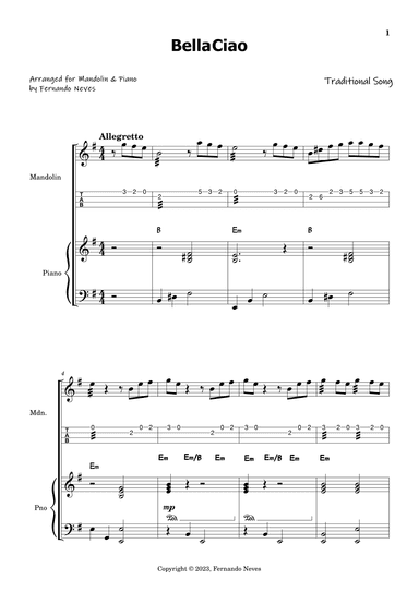 Bella Ciao for Mandolin & Piano (arr. FERNANDO LUIZ NEVES)