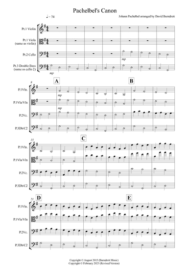 Pachelbel's Canon for Violin or Viola, Cello and Bass Trio (arr. David Burndrett)