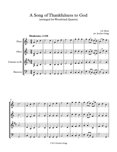 A Song of Thankfulness to God (arranged for Wind Quartet) (arr. Jordan Grigg)