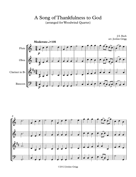 A Song of Thankfulness to God (arranged for Wind Quartet) (arr. Jordan Grigg)