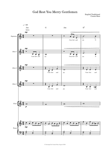 God Rest You Merry Gentlemen SAAA flute and piano (arr. Connie Boss)
