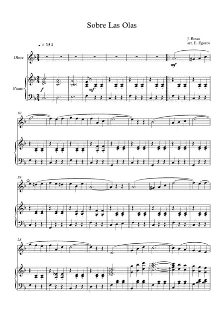 Sobre Las Olas (Over The Waves), Juventino Rosas, For Oboe & Piano (arr. Eugene Egorov)