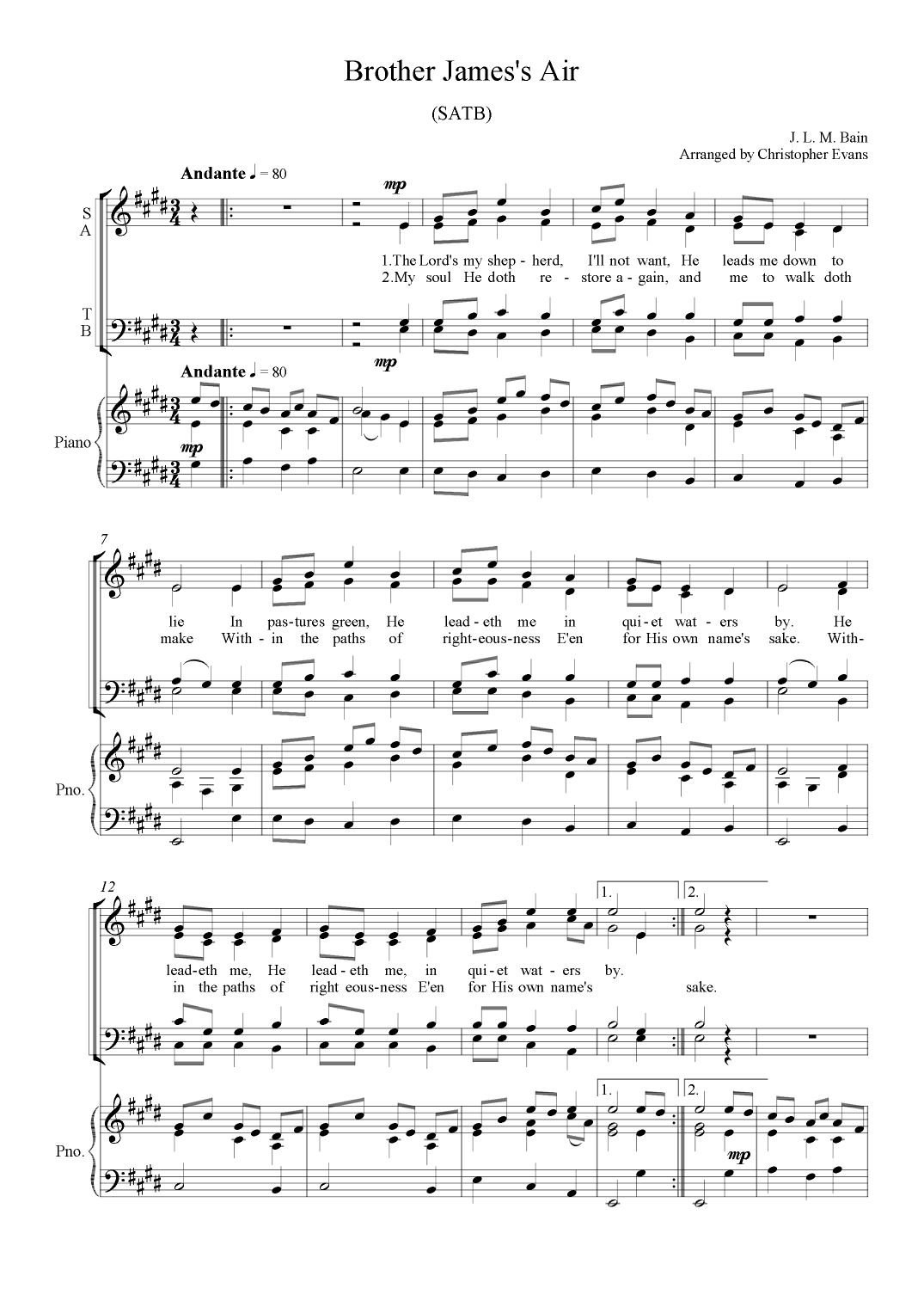 Brother James' Air Anthem (SATB) - The Lord's My Shepherd (arr. Christopher Evans)