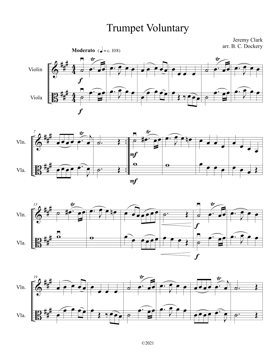 Trumpet Voluntary (Violin and Viola Duet) (arr. B. C. Dockery)
