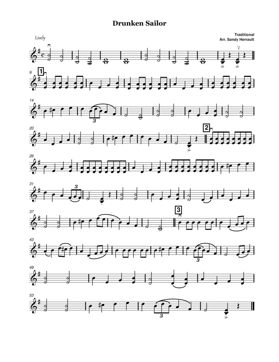 Drunken Sailor, For Solo Violin/Fiddle (arr. Sandy Herrault)