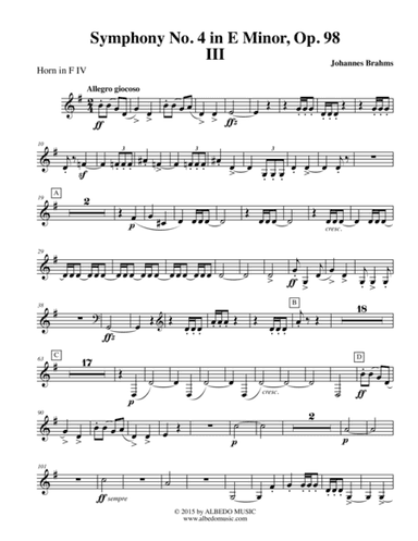 Brahms Symphony No. 4, Movement III - Horn in F 4 (Transposed Part), Op. 98 (arr. Doug Clyde)