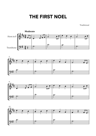 Traditional - The First Noel (G Major) (for French Horn and Trombone) (arr. Cadenza Editions)