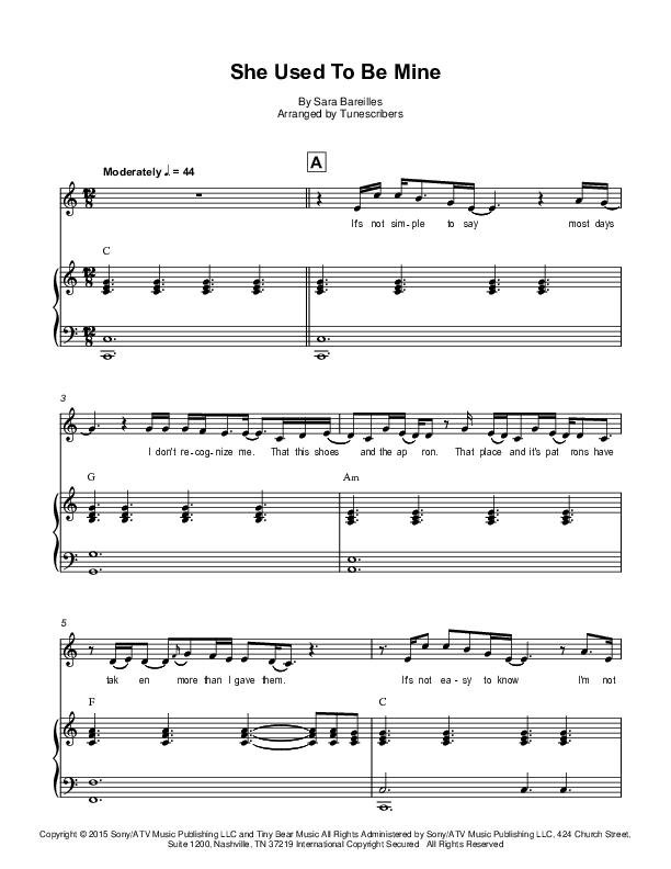 She Used To Be Mine, from Waitress The Musical (arr. Tunescribers)