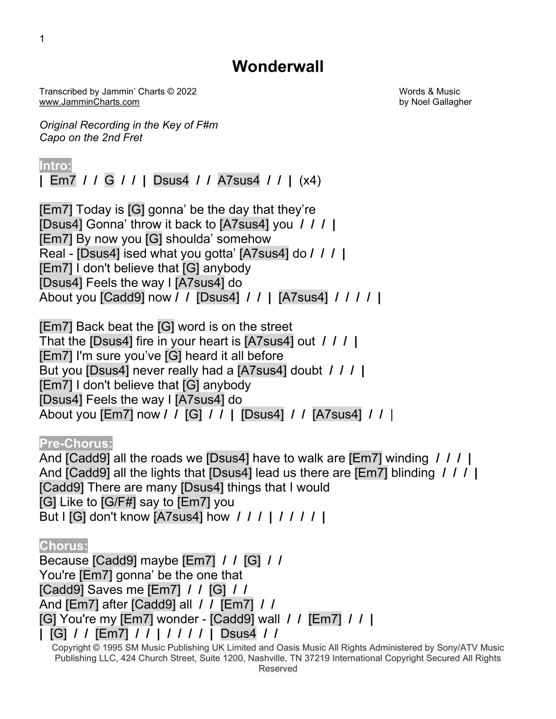 Wonderwall (arr. Jammin' Charts)
