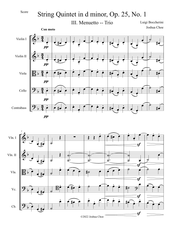 String Quintet in d minor, Op. 25, No. 1, Movement 3 (arr. Joshua Choe)