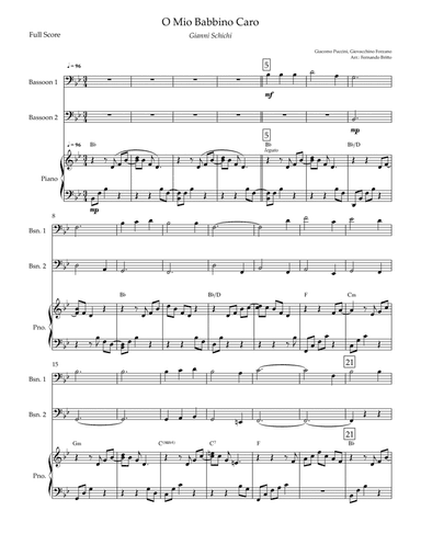 O Mio Babbino Caro (Puccini) for Bassoon Duo and Piano Accompaniment with Chords (arr. Fernando Britto)