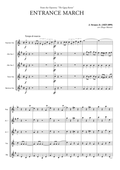 Entrance March from "The Gypsy Baron" for Saxophone Quintet (arr. Diego Marani)