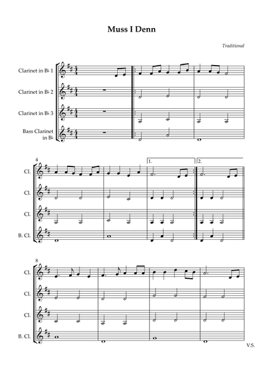 Clarinet Quartet - Muss I Denn (Easy) (arr. Wesley S. SIlva)