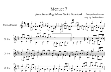 Menuet 7 from Anna Magdalena Bach's Notebook for Classical Guitar (arr. Esteban Peretz)