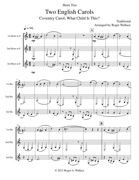 Two English Carols (Coventry Carol; What Child Is This?) - Horn Trio (arr. Roger Wallace)