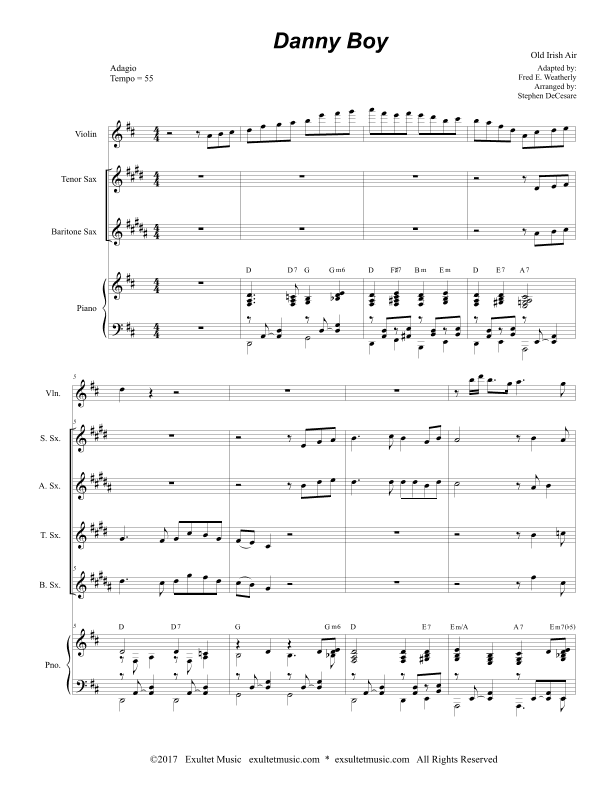 Danny Boy (for Saxophone Quartet and Piano) (arr. Stephen DeCesare)