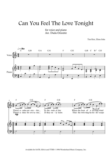 Can You Feel The Love Tonight (arr. Duda Oriontte)