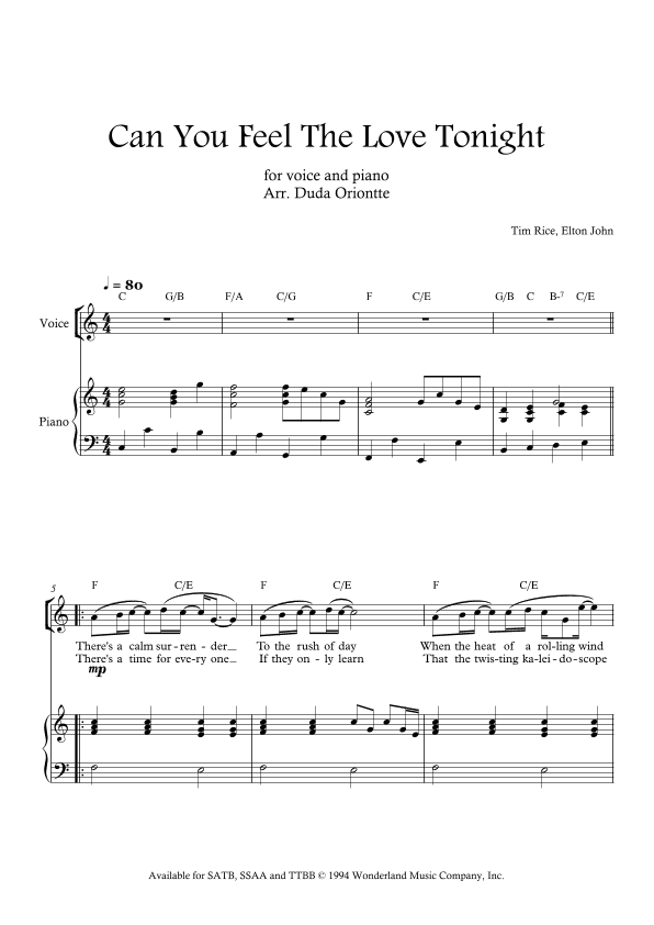 Can You Feel The Love Tonight (arr. Duda Oriontte)