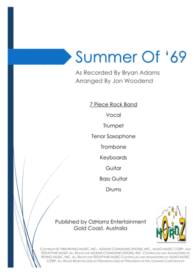 Summer Of '69 (arr. Jon Woodend)