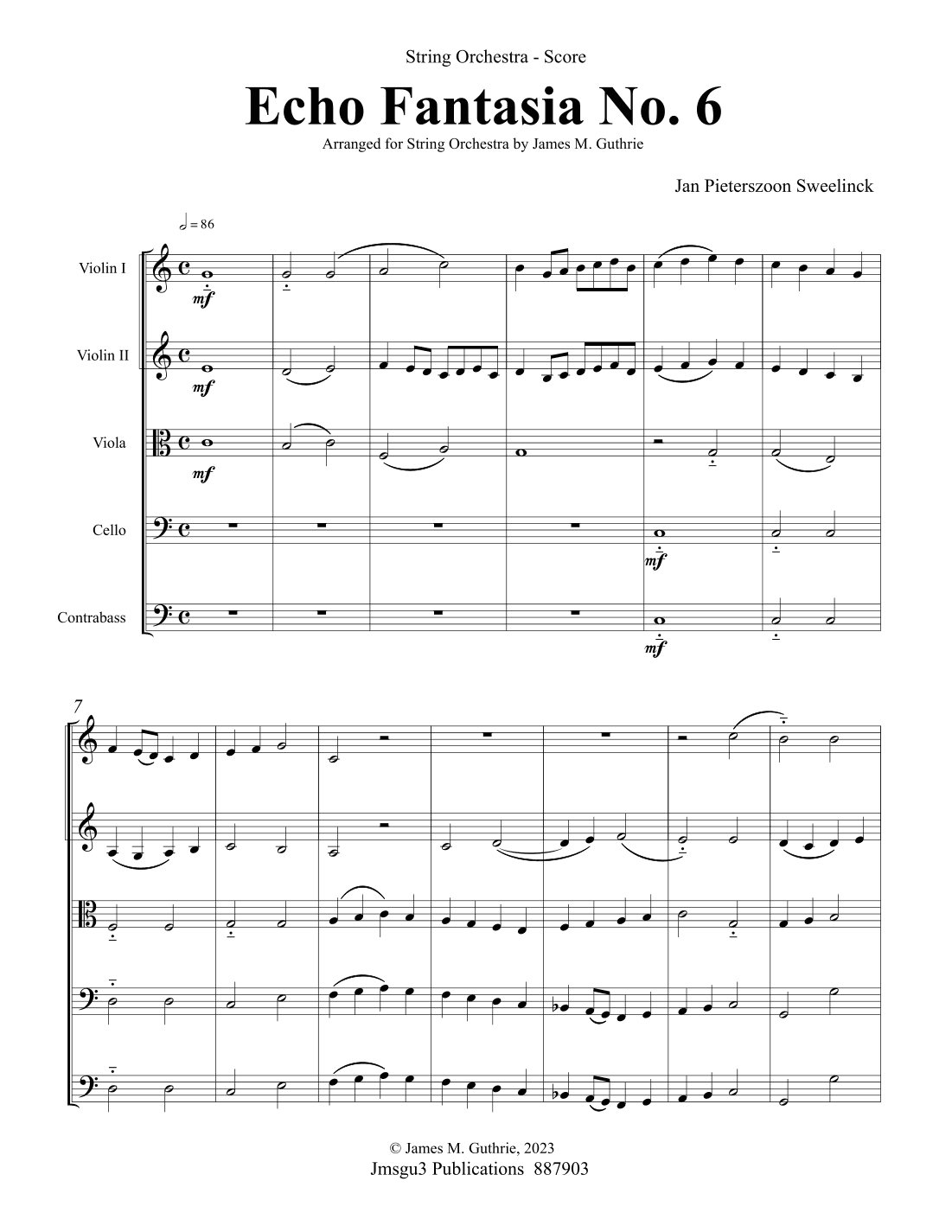 Sweelinck: Echo Fantasia No. 6 for String Orchestra - Score Only (arr. James M. Guthrie)